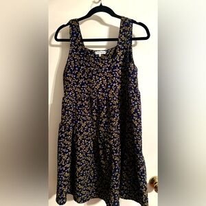 Moon River Kids Dress with Navy and Gold Floral Design